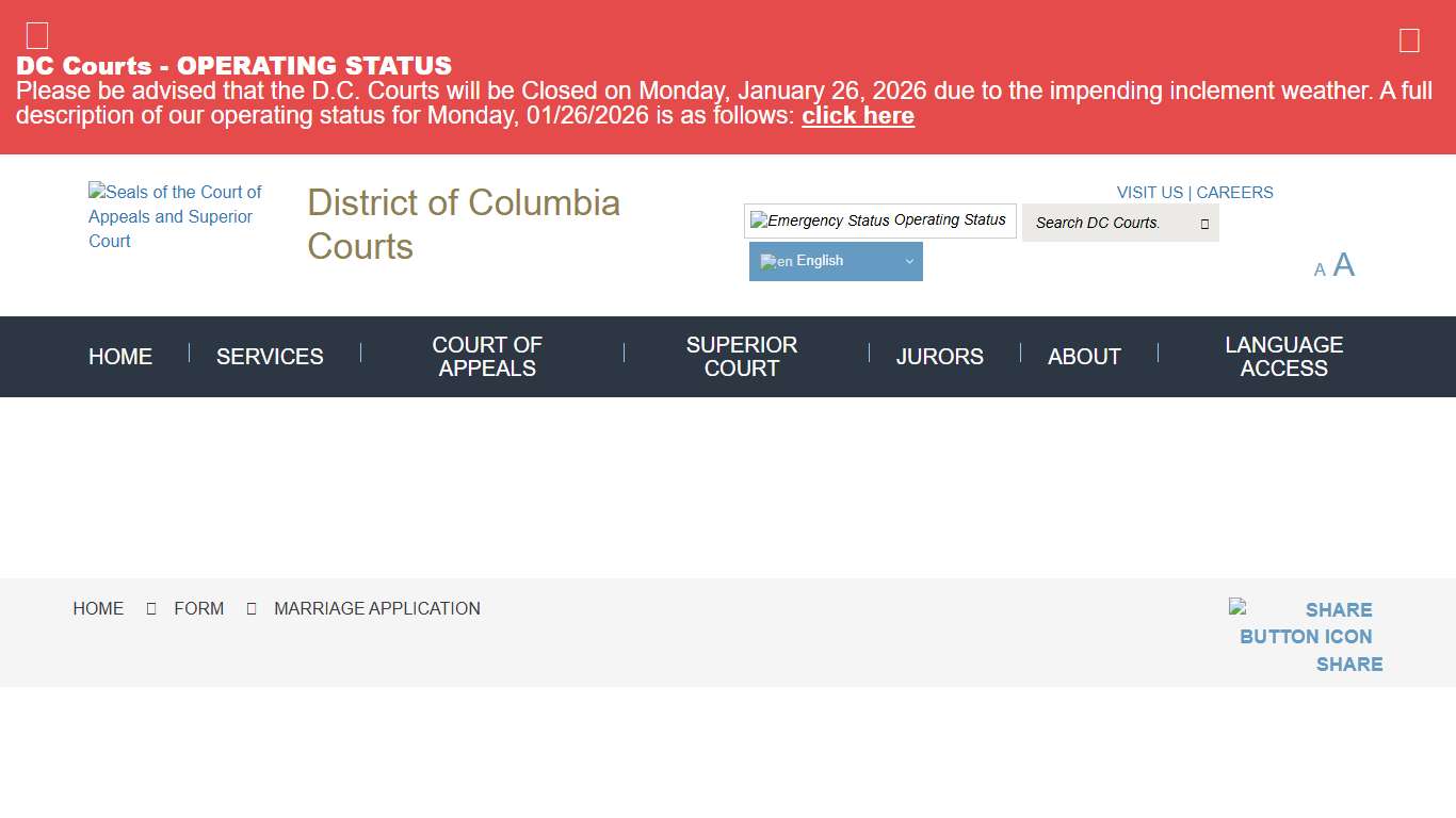 Marriage Application District of Columbia Courts